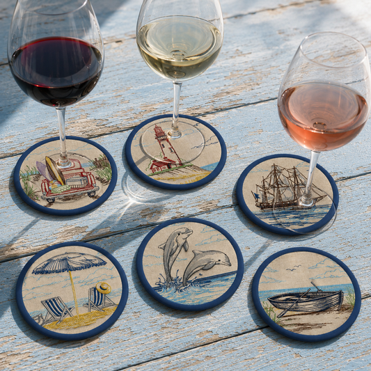 Set of 4 Padded Square Coasters - Santa's Reindeer