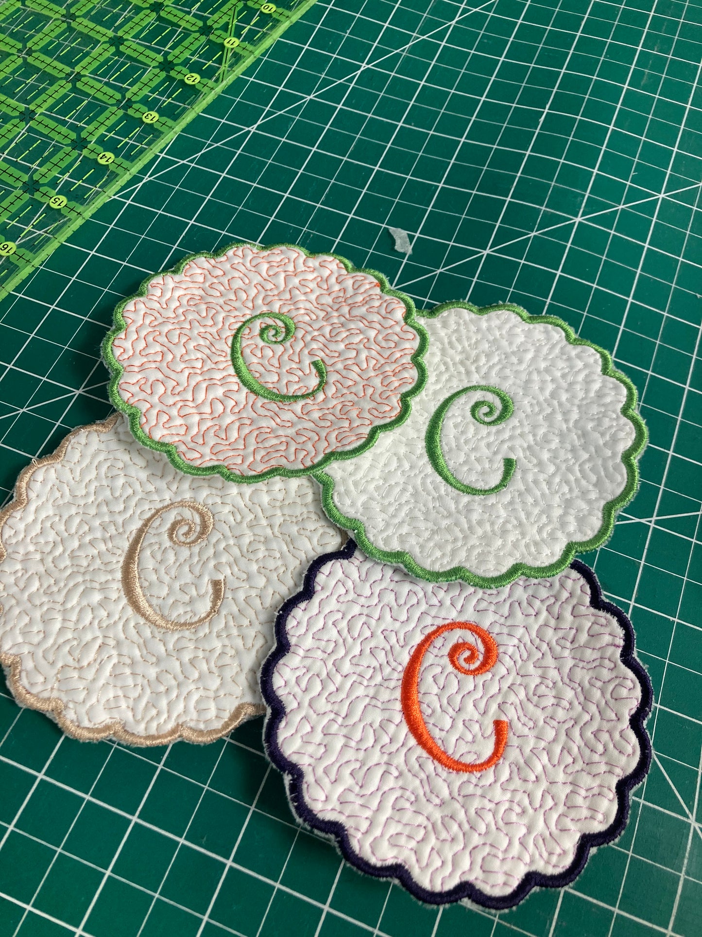 Set of 4 Padded Round Coasters-Customizable Monogram