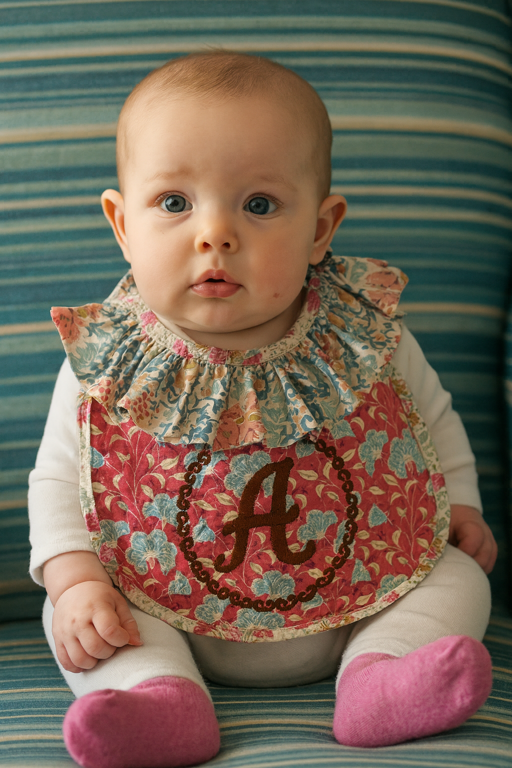 Monogrammed Quilted Ruffle Bib