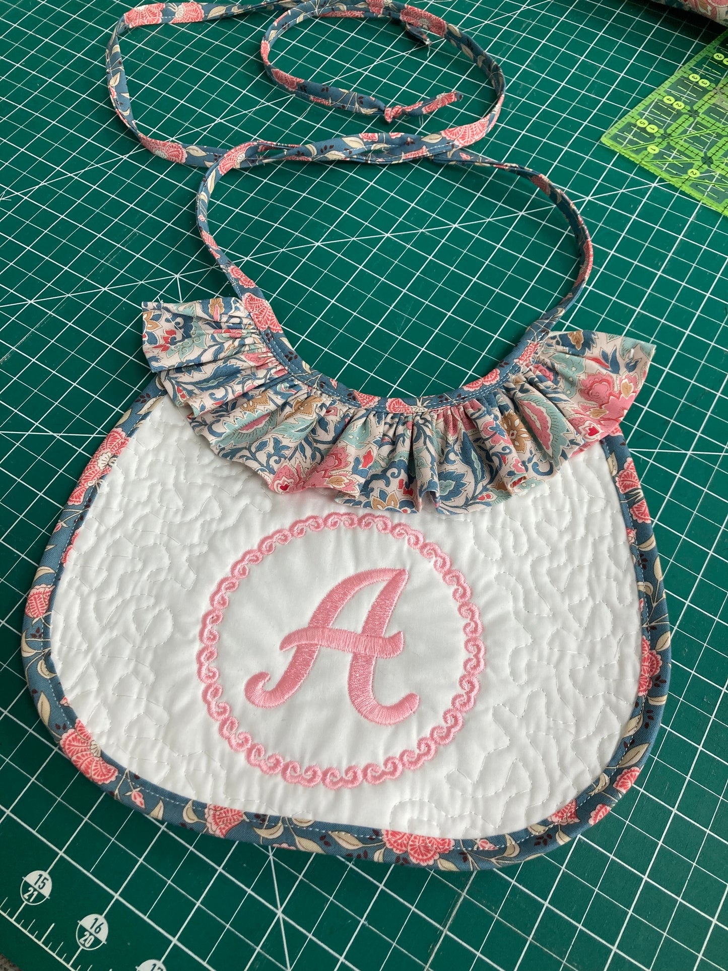 Monogrammed Padded Ruffle Bib