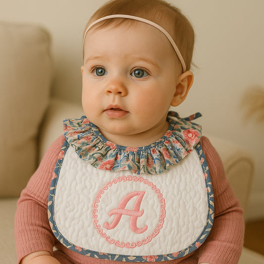 Monogrammed Padded Ruffle Bib