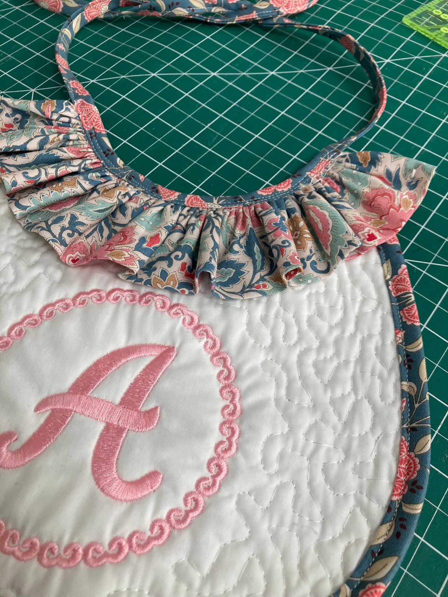 Monogrammed Padded Ruffle Bib