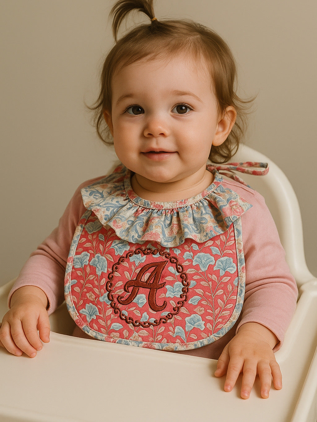 Monogrammed Quilted Ruffle Bib