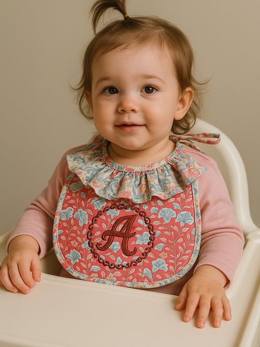 Monogrammed Quilted Ruffle Bib