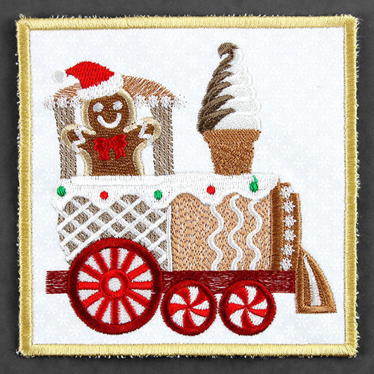 Set of 2 Padded Square Coasters-Gingerbread Train