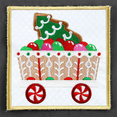 Set of 2 Padded Square Coasters-Gingerbread Train