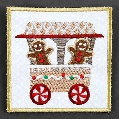 Set of 2 Padded Square Coasters-Gingerbread Train