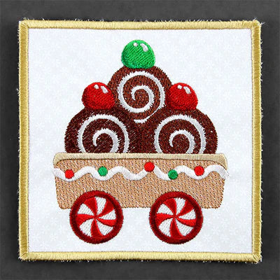 Set of 2 Padded Square Coasters-Gingerbread Train