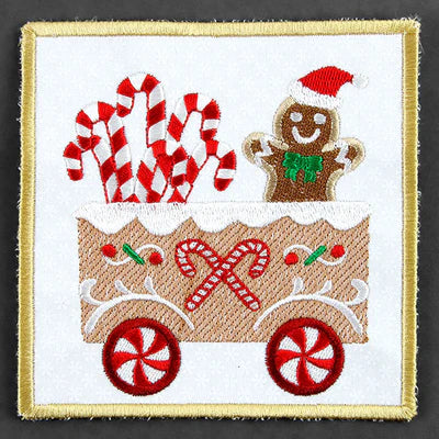 Set of 2 Padded Square Coasters-Gingerbread Train