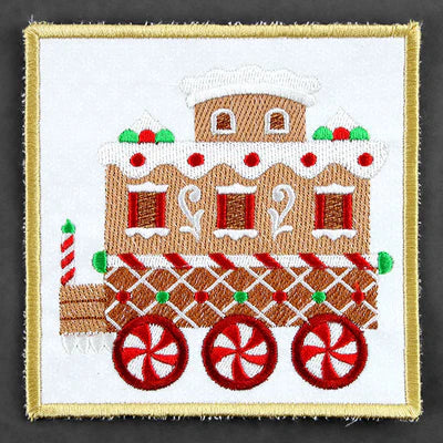 Set of 2 Padded Square Coasters-Gingerbread Train