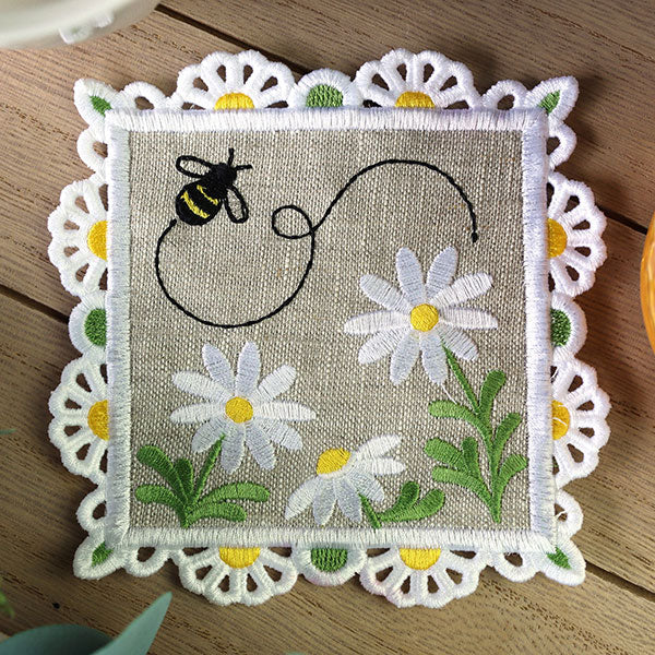 Set of 2 Cream Linen Square Coasters