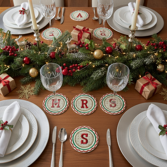 Set of 4 Padded Round Coasters-Customizable Monogram