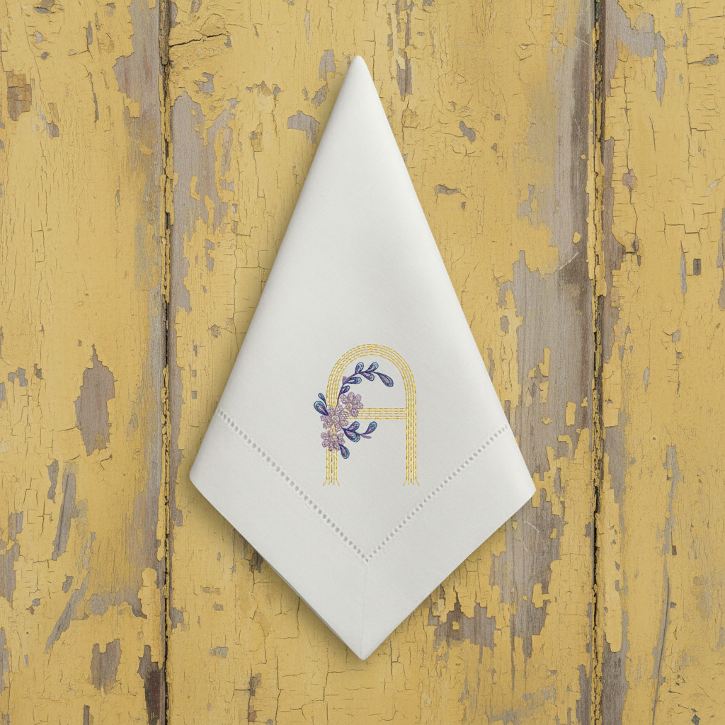 Linen Table Napkin 20x20 - Floral Monogram
